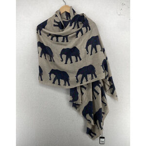 JIM THOMPSON Scarf Womens Silk Wool Elephant Print Rectangle Gray 27" x 78" NEW